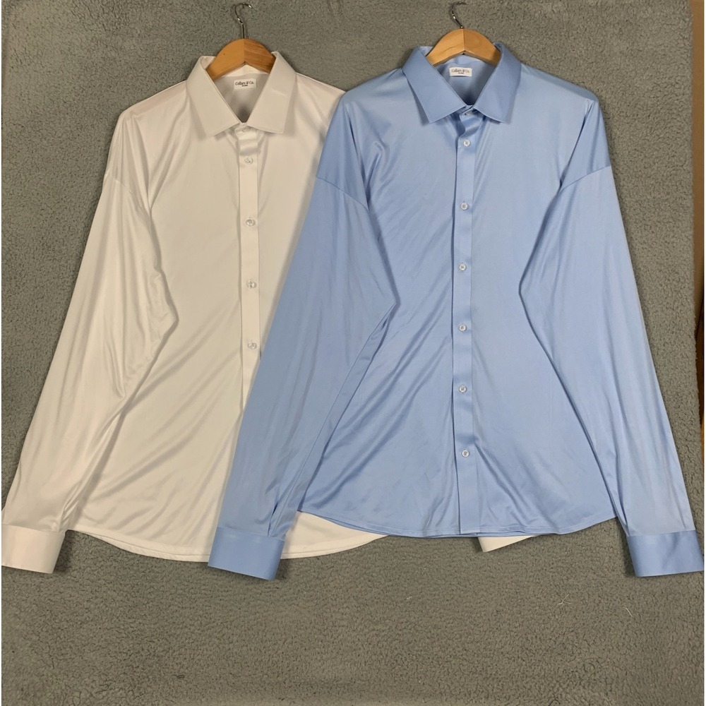 Lot of 2 Collars & Co Shirt Mens 3XL XXXL White/Blue Long Sleeve Dress Collar